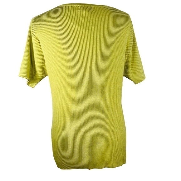 VINTAGE Marviv pullover knit sweater ribbed v-neck cap sleeve chartreuse size L - Picture 4 of 11